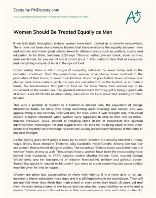 Are Women and Men Treated Equally: A Multidimensional Essay